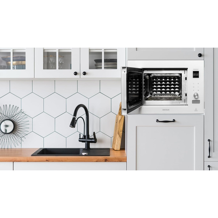 Вбудована мікрохвильова піч Cecotec Grandheat 2090 White. 800 Вт, 20 л, сенсорна панель, гриль, таймер, 8 функцій