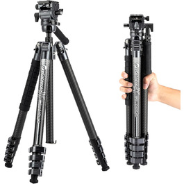 Штатив для відеокамери Fotopro X-Airfly з рідкосирої головкою, кульковою головою, з вуглецевого волокна, сірий. Підходить для DSLR-камер, витримує до 15 кг.