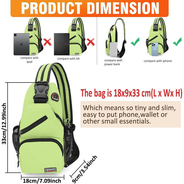 Сумка-слінг через плече, рюкзак для жінок та чоловіків, зелена, з оксфордської тканини. Ідеально для спорту, подорожей та повсякденного використання