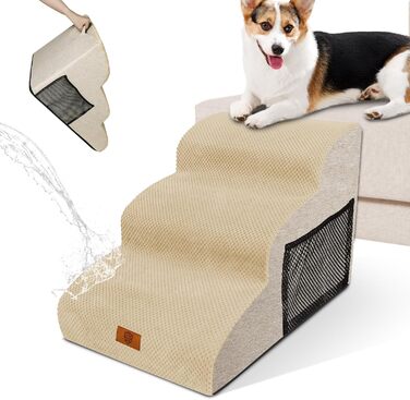 Сходинки для собак Zvonema: 3 сходинки, 60x40x40 см, водонепроникні, з неслизьким покриттям, для маленьких собак, бежеві