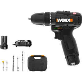 WORX WX121 Акумуляторний ударний дриль-шуруповерт 12V – потужний безщітковий набір – 2-швидкісна коробка передач до 38Nm – легкий та компактний – 0-450/0-1700 об/хв – з акумулятором, зарядним пристроєм та кейсом. Змінний набір біт