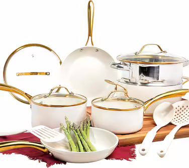GOTHAM STEEL 15-Piece Cookware Set, Non-Stick Cookware Set, Pot and Pan Set, Kitchen Cookware Sets, Ceramic Cookware Set, Dishwasher Safe, Non-Toxic, Cream White 15 Pieces