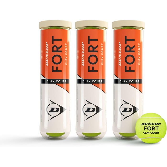 Dunlop Fort Clay Court Tennis Balls - 3 Pack (12 Balls) for Clay Courts