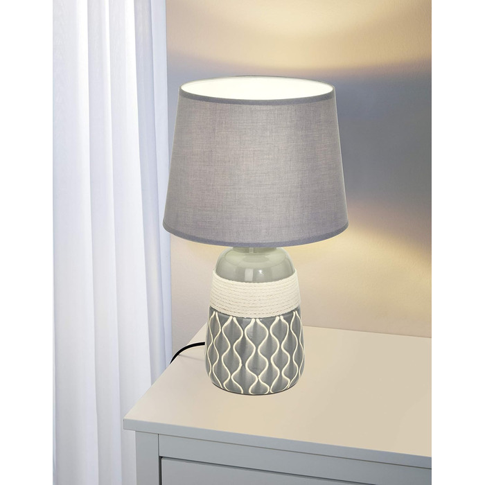 Настільна лампа EGLO Bellariva: кераміка, кремовий колір, тканина білого кольору, з вимикачем, E14, для вітальні та спальні