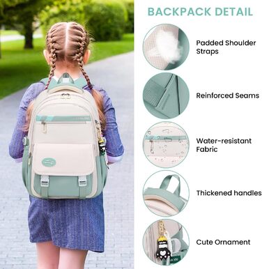 Шкільний рюкзак IvyH для підлітків, великий водонепроникний, зелений, для дівчаток та хлопчиків, 3-9 клас, старша школа, коледж, подорожі