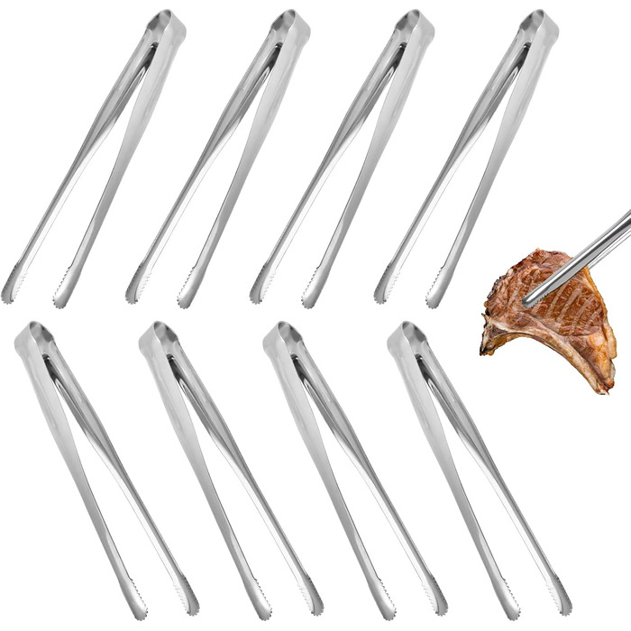 Serving tongs, kitchen tongs, buffet tongs, stainless steel, food tongs, serving tongs, small tongs, pack of 8 (7 inches)