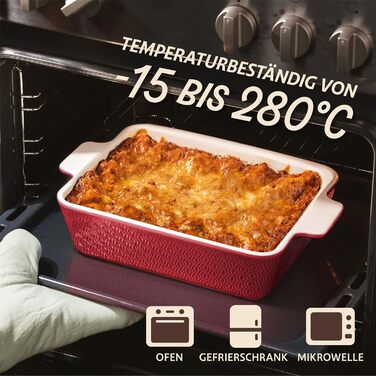 Форма для запікання Praknu Groß - Лазанья з кераміки з високим бортиком - Форма для запікання, тирамісу та запіканок - червона