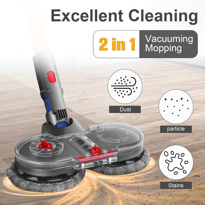 Насадка для миття підлоги RUKHOOL для пилососів Dyson V7/V8/V10/V11/V15, з мікрофіброю та 8 змінних серветок, водяний бак