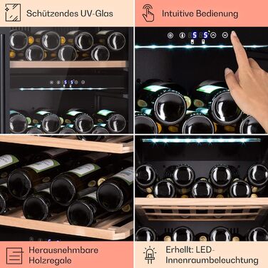 Klarstein Wine Refrigerator - Freestanding 33 Bottle Wine Cooler with Dual Zone & Glass Door - Indoor/Outdoor Beersafe with LED Lighting - 5-18°C