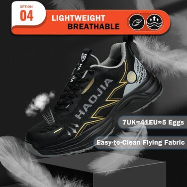 Черевики безпеки для чоловіків та жінок, робочі черевики, легкі, зручні, з металевим носком, дихаючі, антиковзаючі, для будівництва, майстерні, складу, саду, 43 EU, чорні