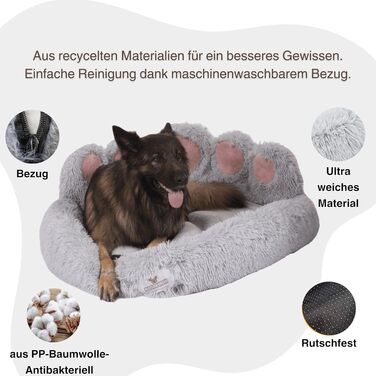 pfoten&nasen® Bear Paw Dog Bed [Pink, M - 75cm] For Medium-Sized Dogs, Washable Dog Bed, Donut Dog Bed, Round Dog Bed, Fluffy Dog Bed, Dog Bed, Donut Dog Bed.
