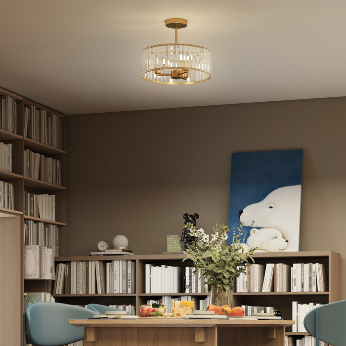 HOMCOM Chandelier with Crystal Shade - 3-Light Gold Metal Finish