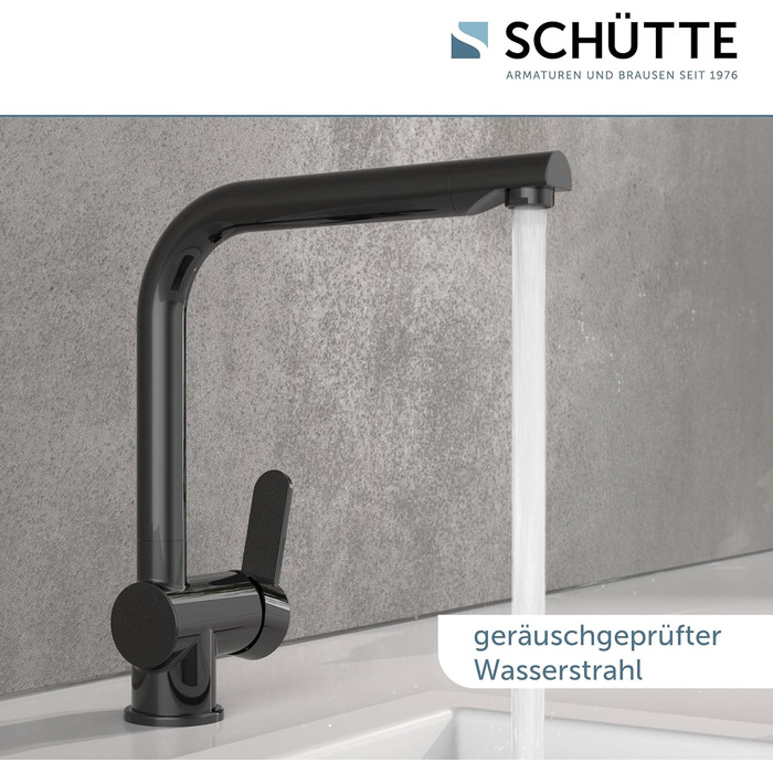 Шу́тте (SCHÜTTE) 79826 RIO - кухонний змішувач 360° з високим виливом, однорідний, для одинарної/подвійної раковини, з графітовим покриттям (графіт-глянець)