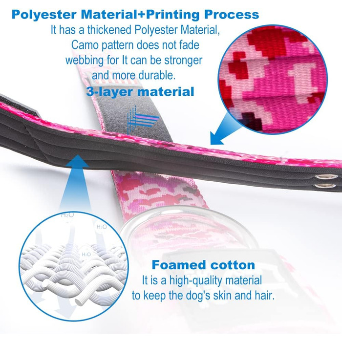 Тактичне нашийник для собак TSPRO, міцний нашийник з металевою застібкою, ширина 3,8 см, регульований, для середніх та великих собак (Camo Rosa M), розмір M (регульований 40-48 см), Camo Rosa