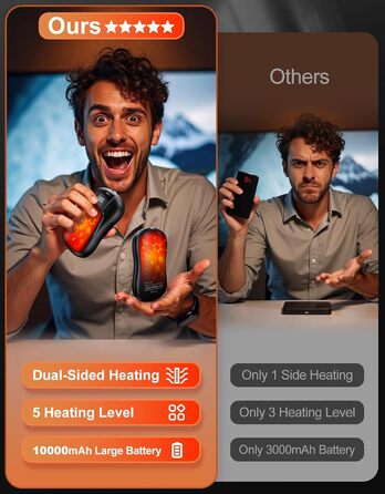 Електричні грілки для рук 2 шт. з акумулятором 10000mAh, подвійний нагрів, 5 температурних режимів, для активного відпочинку, кемпінгу та зими, чорного кольору