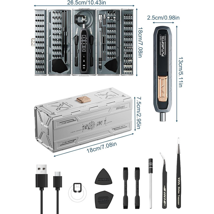 Електрична викрутка QKTYB 181 в 1 з акумулятором, 3.7V, 160 біт, 3 режими, для ремонту iPhone, ноутбуків, окулярів, годинників