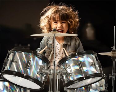 XDrum Junior Pro Kinder барабанний комплект Red - для дітей 5-9 років - з аксесуарами та навчальним посібником (Laser Silver, Single)