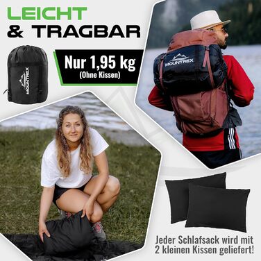 Mountrex Double Sleeping Bag - Summer Sleeping Bag for 2 People (210 x 150cm) - Double Sleeping Bag - XXL Summer Sleeping Bag with 2 Pillows for Adults - Camping, Outdoor & Indoor Use - Black