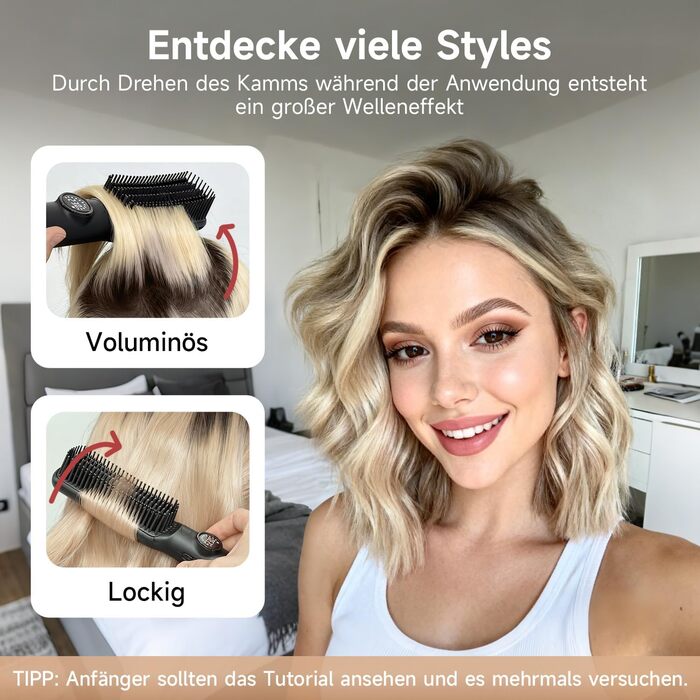 Гладка щітка 2-в-1 з алюмінієвими зубцями та захистом від опіків - для красивого волосся, підходить для всіх типів, 7 температур, LCD-дисплей, чорний