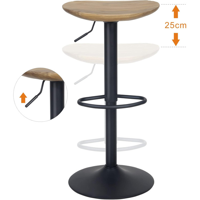 Kidol Adjustable Height Bar Stools 2-Pack - 360° Swivel, Round Wooden Seat, Metal Frame, for Kitchen/Bar/Living Room (Brown)