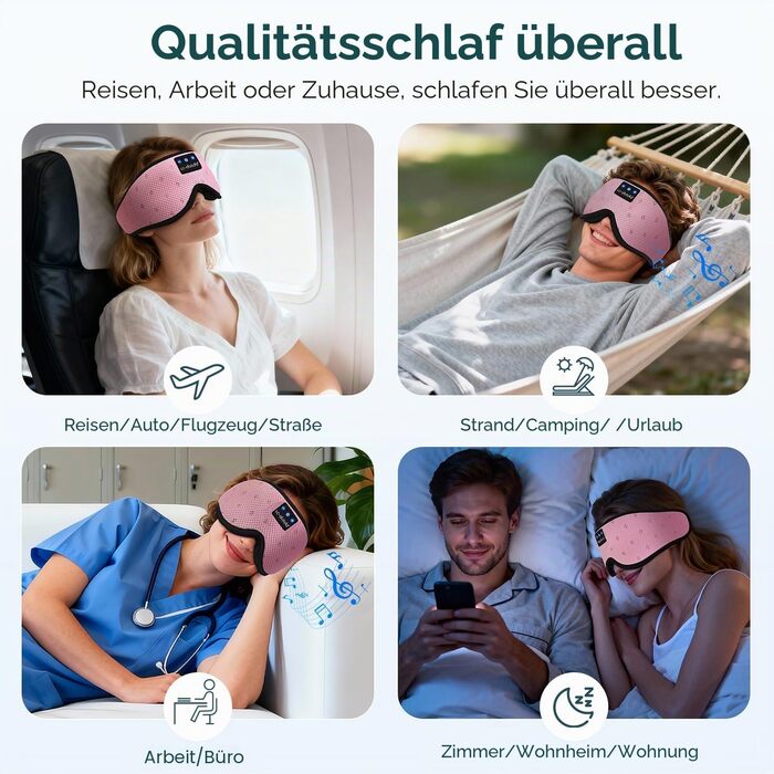 Маска для сну з навушниками Bluetooth 5.4 Dolida, 3D м'яка маска для сну з мікрофоном, рожева - для подорожей, йоги, медитації
