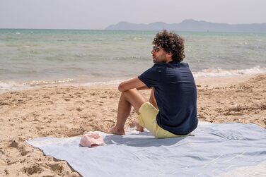 Великий пляжний рушник MOMOMUS Fouta XXL 200x200 см з бахромою, бавовна, блакитний