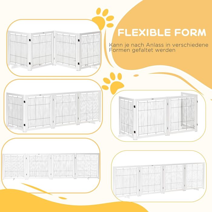 Захисне ґратка для собак PawHut - 4 панелі, 305x82 см, білий, для сходи, дверей, проходу