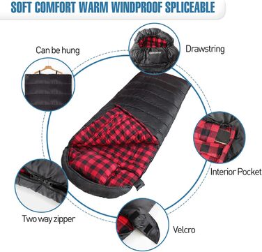 Сплячий мішок Keencamp Flanell Outdoor: теплий, бавовняний, для 3-4 сезонів, до -1°C, XXL, 230x90 см, чорний, для дорослих