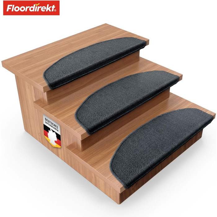 Килимок для сходів Floordirekt 15 шт. (65x23 см, напівкруглий, антрацит) - самоклеючий, для внутрішніх сходів