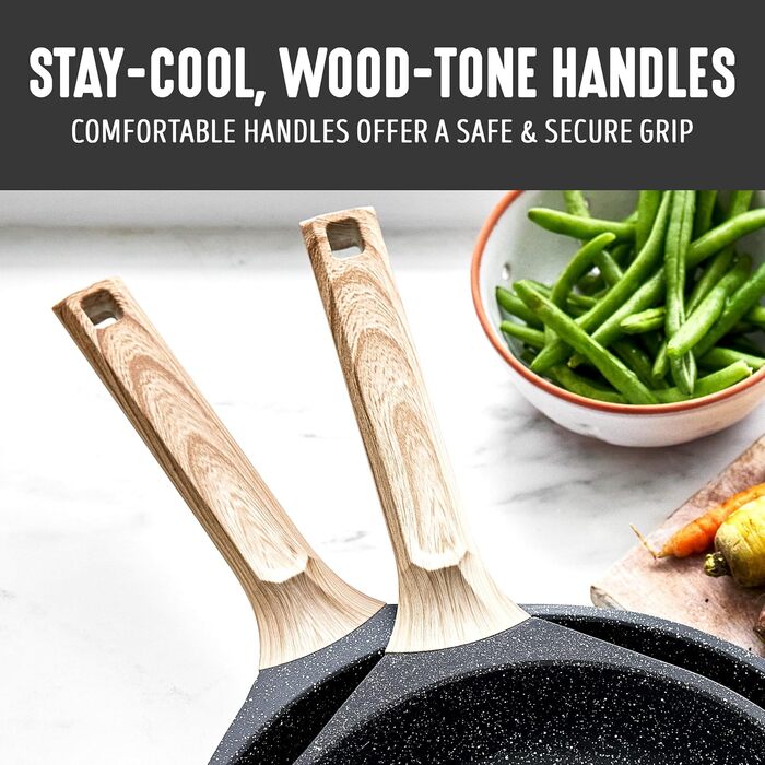 Набір кухонного посуду з кераміки (8 предметів), індукційний, без ПТФЕ, безпечний, для кухні, салатовий (середній, гранітний чорний)