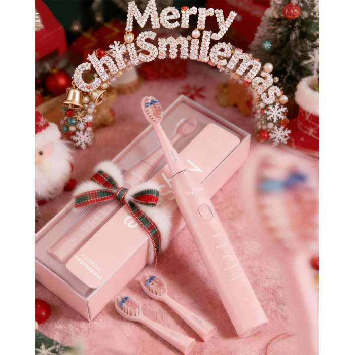 Електрична зубна щітка MySmile DY156 для дорослих: акумуляторна звукова щітка з 3 насадками, таймер 2 хвилини, 5 режимів, 45000 вібрацій на хвилину, 60 днів роботи від однієї зарядки (рожевий)