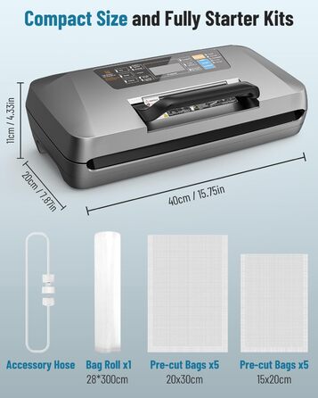 Професійний вакуумний пакувальник DXstring Vakuumiergerät Profi: 12 функцій, 95kPa, подвійний шов, для продуктів харчування