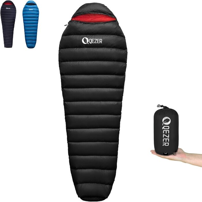 Спальний мішок для дорослих та дітей, зимовий, легкий, для кемпінгу та альпінізму, 650 FP гусячий пух, 500г, чорний, робоча температура -30°C ~ +8°C