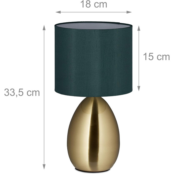 Настільна лампа Relaxdays з торканням, регульована яскравість, сучасний дизайн, 3 режими, E14, з кабелем, 33,5 x 18 см, латунь