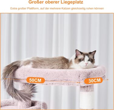 Кігтеточка-будинок для котів Heybly HCT034W, 180 см, коричнево-бежева, з 2 платформами, 2 будиночками, 2 гамаками, корзиною та кігтедробком