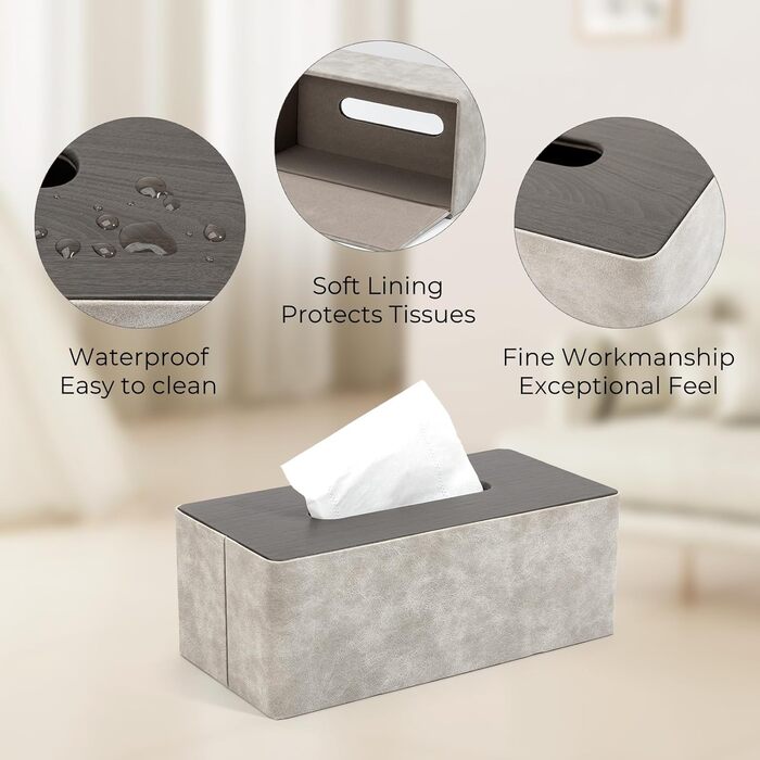 Скляниця для серветок з дерева та металу, 24x12x9 см, сіра, для дому, ванної кімнати, офісу