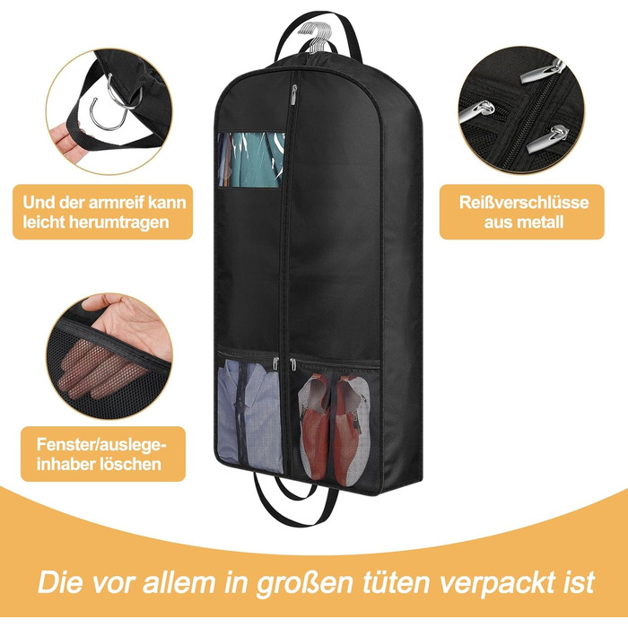 Чохли для одягу 2 шт. - мішки для зберігання одягу, 108x60x15 см, чорні мішки для одягу з блискавкою, захист від пилу та вологи для вечірніх та весільних суконь