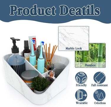 Bathroom toothbrush holder, bathroom organizer, countertop, bathroom storage organizer for toothbrush, vanity countertop, and other items, white marble color