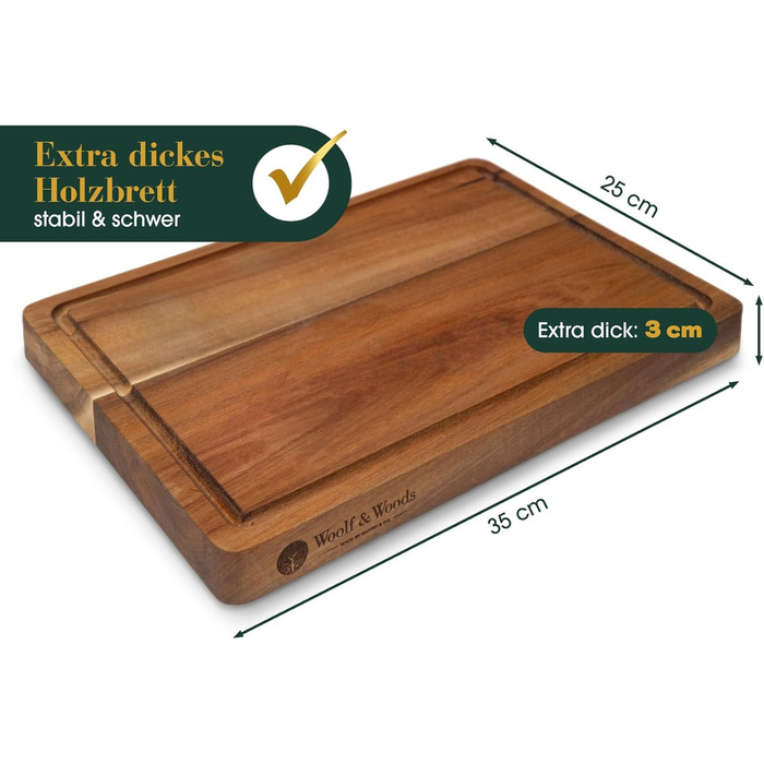 Дерев'яний обробний дошка Woolf & Woods з акціїї, великий, 35x25x3 см | Обробна дошка та сервірувальна таця | Екологічний, не оброблений