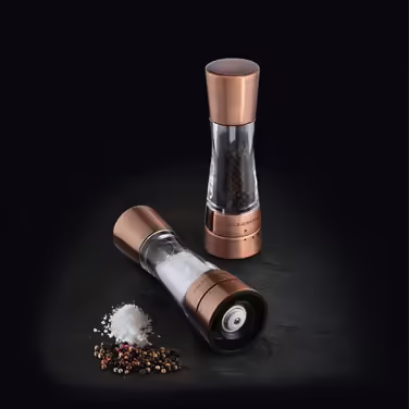 Cole & Mason Derwent Copper Salt and Pepper Grinder, Spice Grinder, 2-Piece Set, Manual with Adjustable Ceramic Grinder, Stainless Steel/Acrylic, 190mm, Precision+, Gift Set