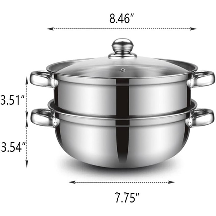 Пароварка-каструля з нержавіючої сталі 18/10, 27.9 см, 2-ярусна, для приготування овочів, м'ясних страв, супів та соусів