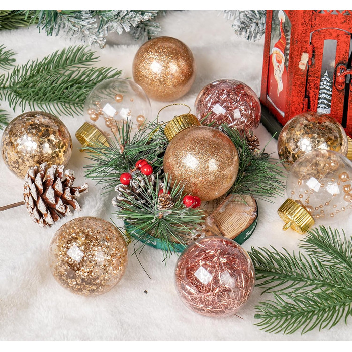 40 шт. прозорих новорічних кулі з кришкою, 6 см, 5 дизайнів всередині, пластикові кулі для ялинки, вікна, декор інтер'єру та екстер'єру (Рожевий)