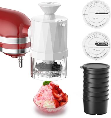 Ice Shaver Attachment for KitchenAid Stand Mixer, easy to assemble, ice shaver with 8 ice molds, slushy maker for KitchenAid accessories with interchangeable coarse and fine blades