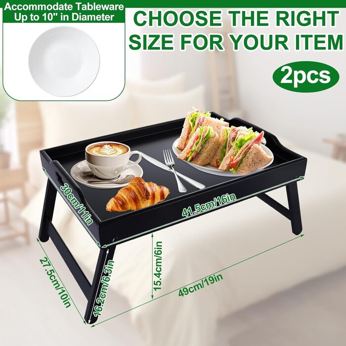 Бамбуковий столик SHUESS для ліжка та дивана, чорний, з відкидними ніжками, 41,5 x 30 x 20,5 см, для сніданку, роботи, сервірування