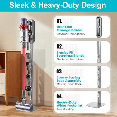 Підставка для пилососа Dyson Gen5 V15 V12 V11 V10 V8 V7 V6, настінна без свердління, з прихованим кабелем, компактна, металева, для аксесуарів