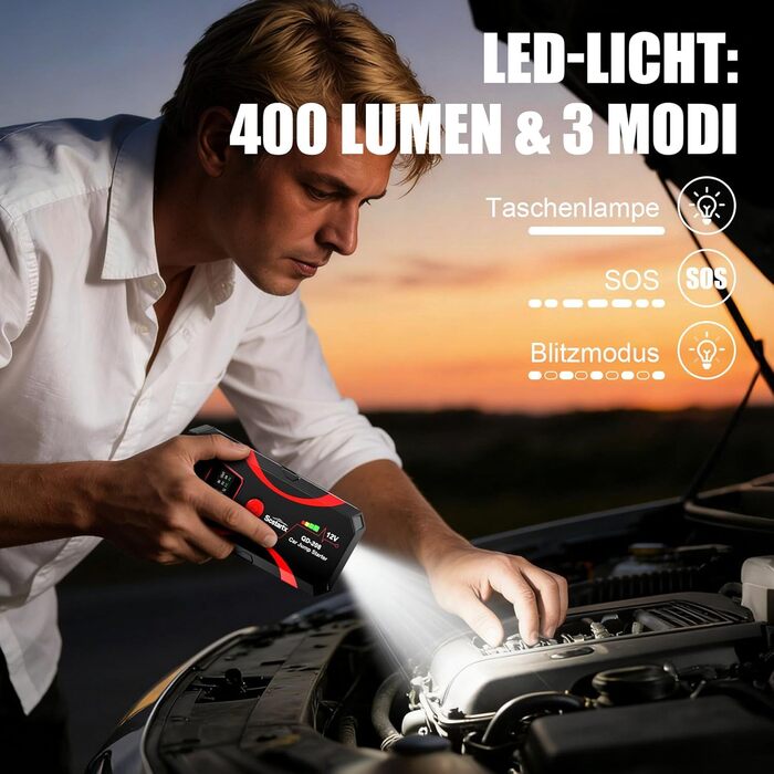 Powerbank для авто Starthilfe 2000A, 12V, з LCD екраном та LED ліхтариком, для бензинових та дизельних двигунів (до 7L/4L)