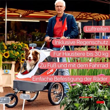 Innopet Sporty Dog Trailer Deluxe: Причіп для собак, велосипедний, червоно-білий - до 30 кг, з дощем.