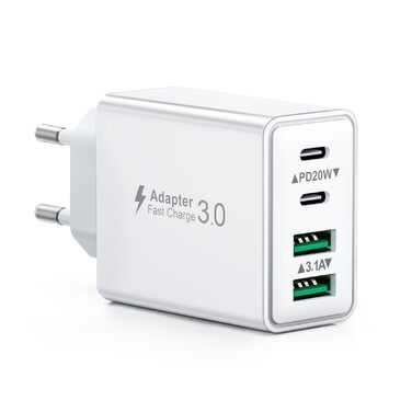 Мережевий адаптер USB C 40W з 4 портами, швидка зарядка, білий. Підходить для iPhone, iPad, Samsung та інших телефонів.