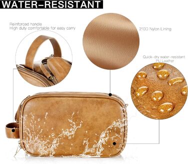 Чоловічий туалетний набір Elviros, подарунок для чоловіків, водонепроникний з PU-шкіри, велика відкрита сумка для подорожей, підходить для подорожей, ділових поїздок, фітнесу, ванної кімнати, колір: тоffee, розмір: L 30,5 x 17 x 18 см