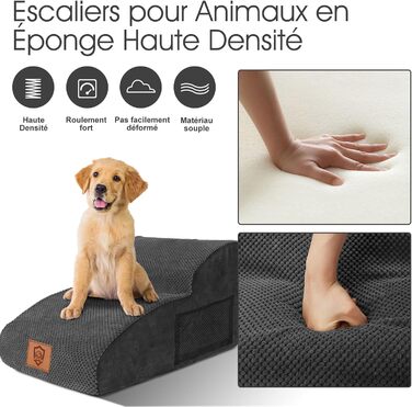 Східці для собак Zvonema з 2 ступенів, пандус для собак з губки високої щільності 30D, антиковзні сходи для собак зі знімним та пральним чохлом, для літніх / поранених тварин, чорного кольору